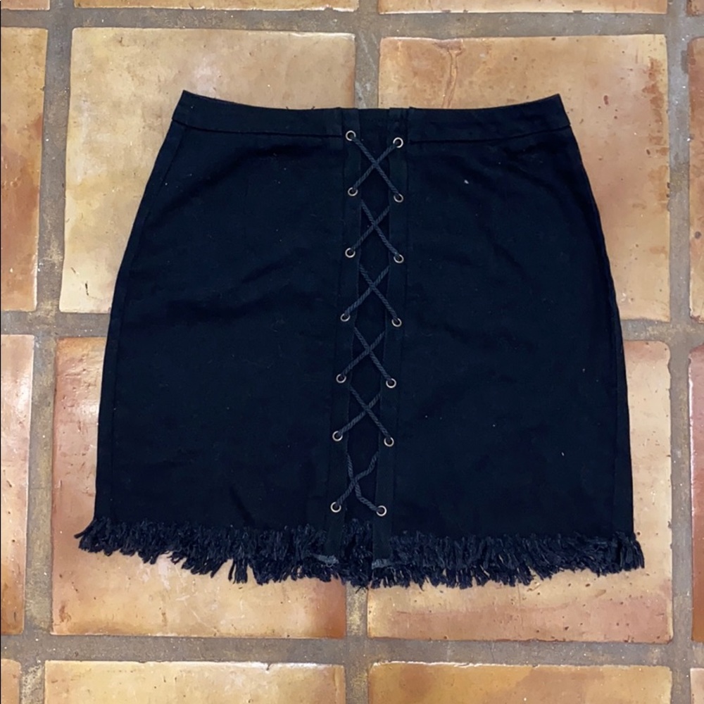 Denim black cross tie skirt